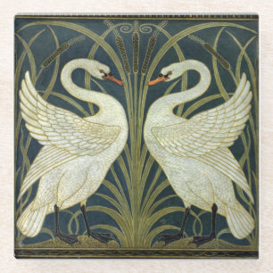 Walter Crane Swan & Rush and Iris Victorian Glass Coaster