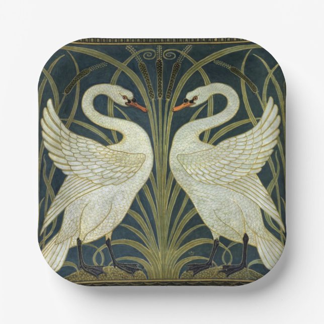 Walter Crane Swan & Rush and Iris Victorian  Paper Plates (Front)