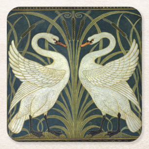Walter Crane Swan & Rush and Iris Victorian Square Paper Coaster