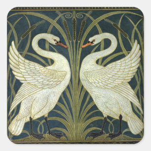 Walter Crane Swan & Rush and Iris Victorian Square Sticker