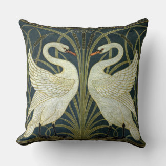 Walter Crane Swan & Rush and Iris Victorian Throw Pillow