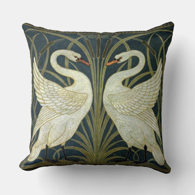 Walter Crane Swan & Rush and Iris Victorian  Throw Pillow (Front)