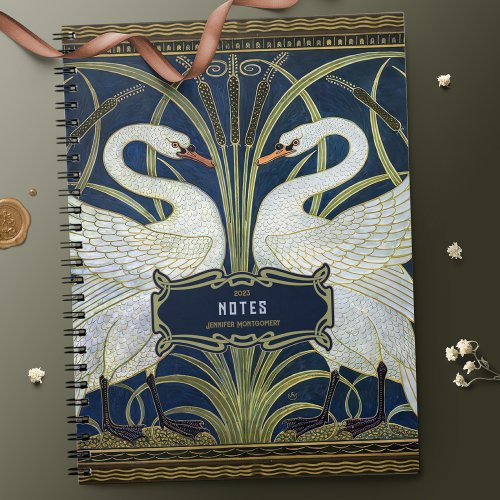 Walter Crane Two Swans Art Nouveau Vintage Decor Notebook