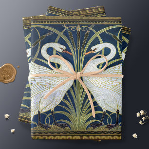 Walter Crane Two Swans Art Nouveau Vintage Decor Wrapping Paper Sheets