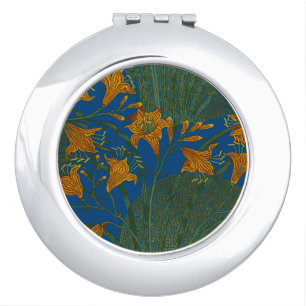Walter Crane Vintage Day Lily Floral Pattern Compact Mirror