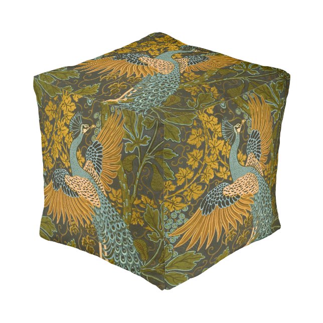 Walter Crane - Vintage Fig and Peacock Pattern  Pouf (Angled Front)