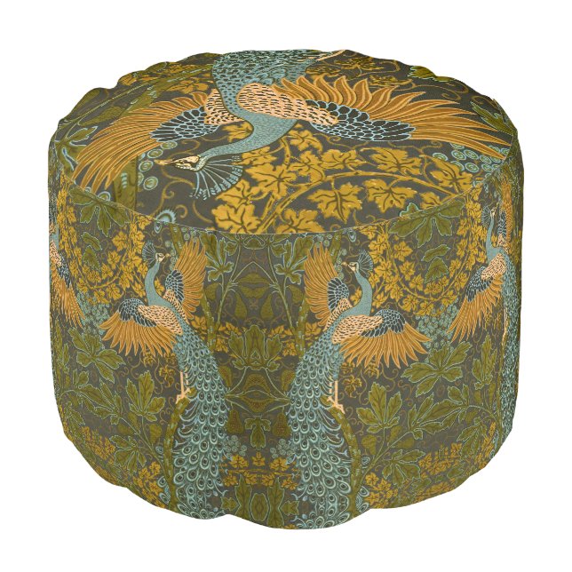 Walter Crane - Vintage Fig and Peacock Pattern  Pouf (Angled Front)