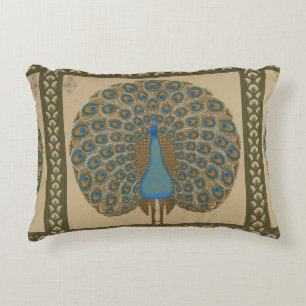 Walter Crane Vintage Gold Blue Peacock Art Accent Pillow