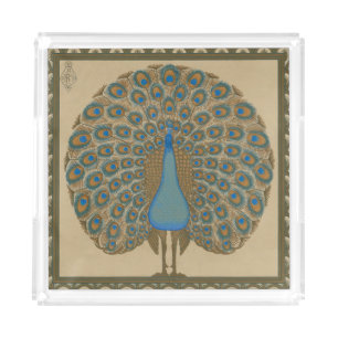 Walter Crane Vintage Gold Blue Peacock Art Acrylic Tray