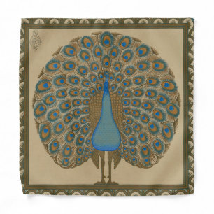 Walter Crane Vintage Gold Blue Peacock Art Bandana