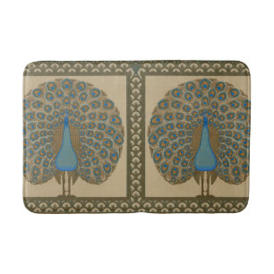 Walter Crane Vintage Gold Blue Peacock Art Bath Mat