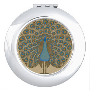 Walter Crane Vintage Gold Blue Peacock Art Compact Mirror