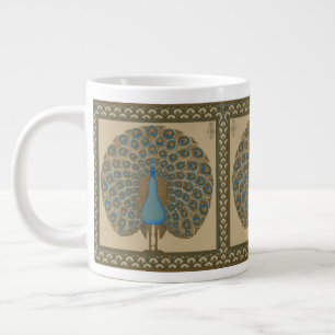 Walter Crane Vintage Gold Blue Peacock Art Giant Coffee Mug