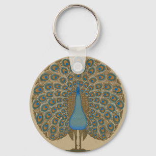 Walter Crane Vintage Gold Blue Peacock Art Keychain