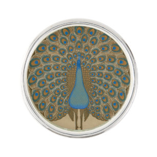 Walter Crane Vintage Gold Blue Peacock Art Lapel Pin