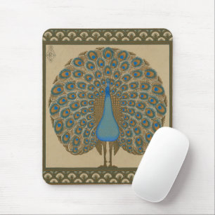 Walter Crane Vintage Gold Blue Peacock Art Mouse Pad
