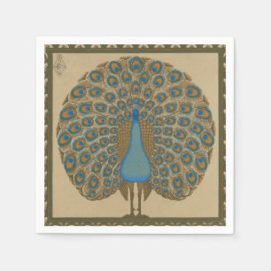 Walter Crane Vintage Gold Blue Peacock Art Napkins