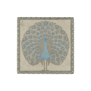 Walter Crane Vintage Gold Blue Peacock Art Stone Magnet