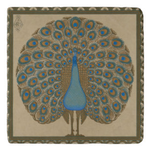 Walter Crane Vintage Gold Blue Peacock Art Trivet