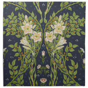 Walter Crane Vintage Navy White Lily Pattern Cloth Napkin