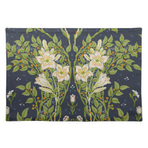 Walter Crane Vintage Navy White Lily Pattern Cloth Placemat