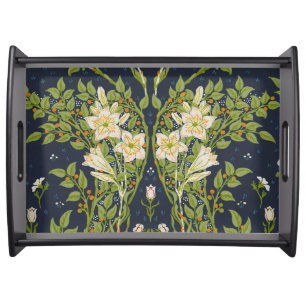 Walter Crane Vintage Navy White Lily Pattern Serving Tray