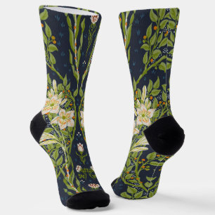 Walter Crane Vintage Navy White Lily Pattern Socks
