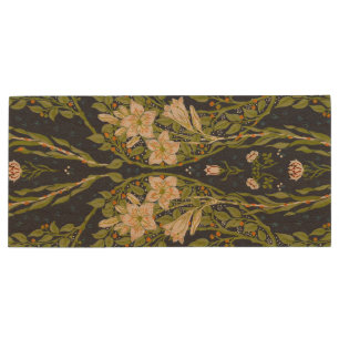 Walter Crane Vintage Navy White Lily Pattern Wood Flash Drive