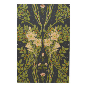 Walter Crane Vintage Navy White Lily Pattern Wood Wall Art