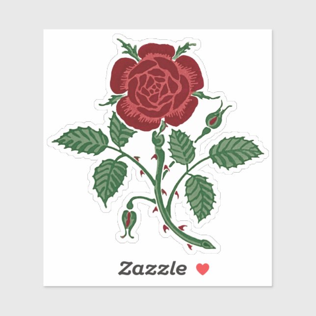 Walter Crane Vintage Saxon Red Rose Pattern Sticker (Sheet)