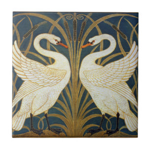 Walter Crane Vintage Swan and Iris Art Nouveau Ceramic Tile