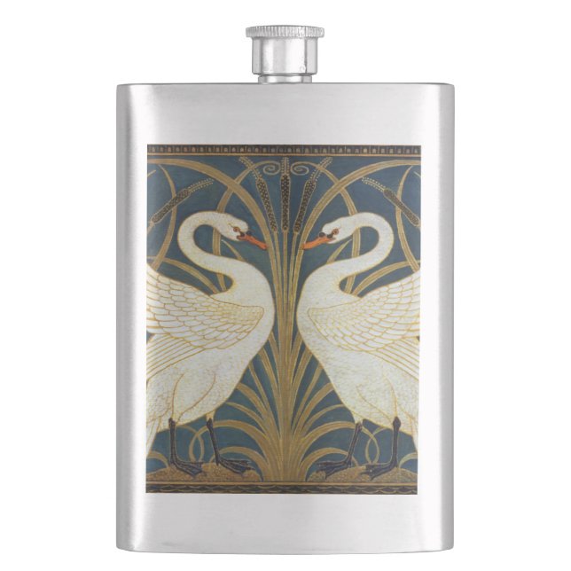 Walter Crane Vintage Swan and Iris Art Nouveau Flask (Front)