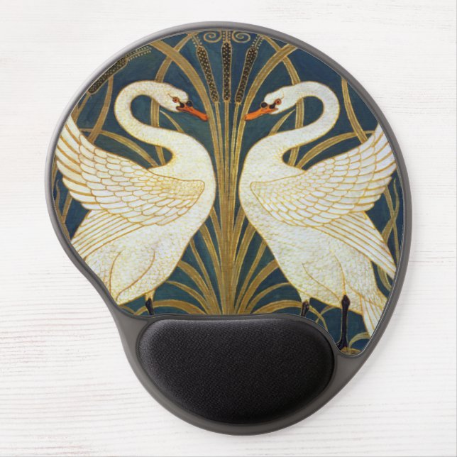 Walter Crane Vintage Swan and Iris Art Nouveau Gel Mouse Pad (Front)