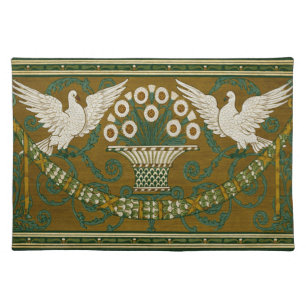 Walter Crane Vintage White Doves Flower Basket Cloth Placemat