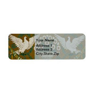 Walter Crane Vintage White Doves Flower Basket Label