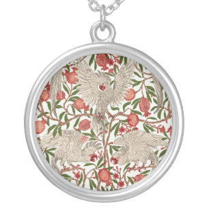 Walter Crane White Cockatoo Red Pomegranate Art Silver Plated Necklace