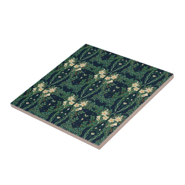 Walter Crane White Lily-Blue Back Ceramic Tile (Side)
