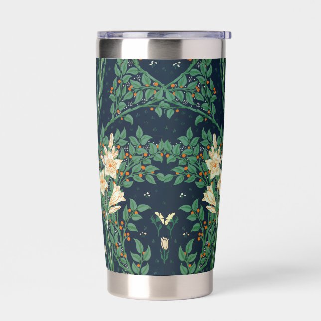 Walter Crane White Lily-Blue Back Insulated Tumbler (Left)
