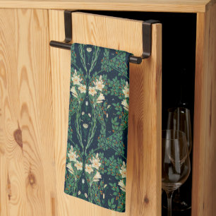 Walter Crane White Lily-Blue Back Kitchen Towel