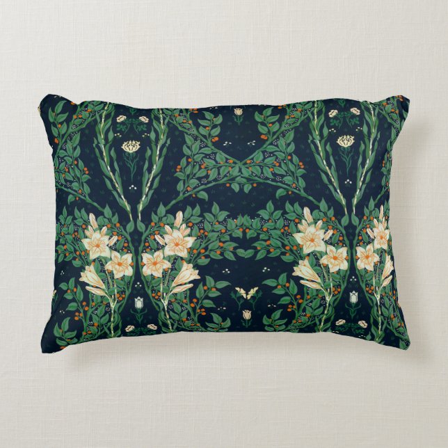 Walter Crane White Lily-Blue Back Shower Curtain Accent Pillow (Front)