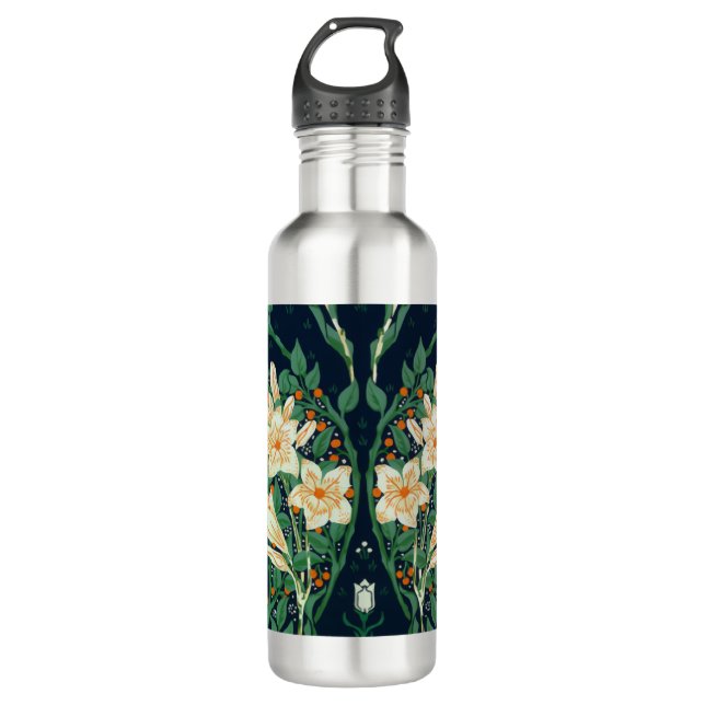Walter Crane White Lily-Blue Back Stainless Steel Water Bottle (Front)