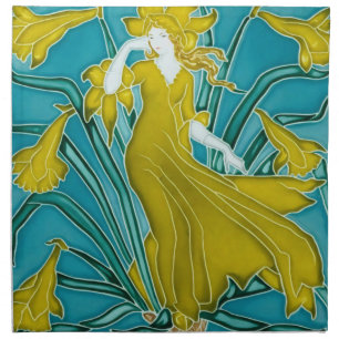 Walter Crane Yellow Daffodil Art Nouveau Tile Cloth Napkin