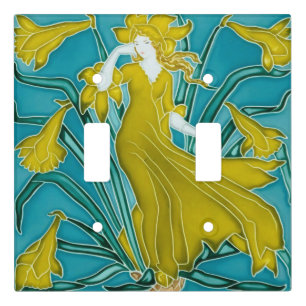 Walter Crane Yellow Daffodil Art Nouveau Tile Light Switch Cover