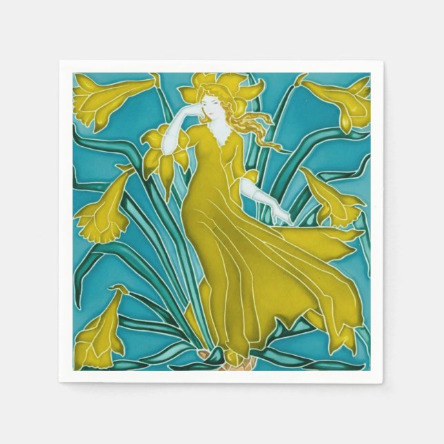 Walter Crane Yellow Daffodil Art Nouveau Tile Napkins (Front)