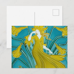 Walter Crane Yellow Daffodil Art Nouveau Tile Postcard