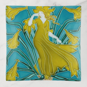 Walter Crane Yellow Daffodil Art Nouveau Tile Trinket Tray