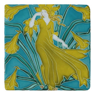 Walter Crane Yellow Daffodil Art Nouveau Tile Trivet