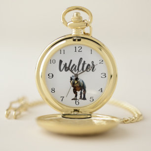 Walter Name With T Rex Dinosaur, Pocket Watch