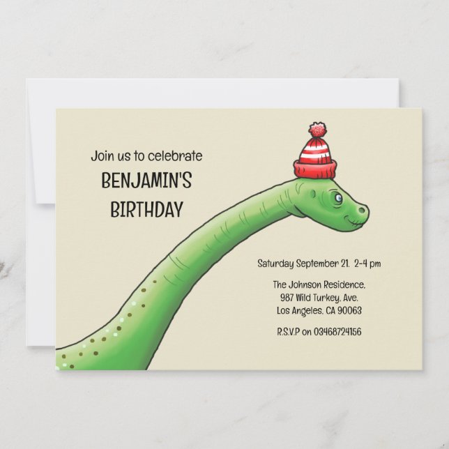 Walter the Dinosaur Birthday Invitation (Front)