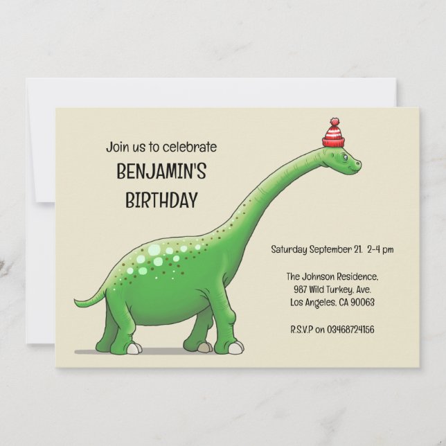 Walter the Dinosaur Birthday Invitation (Front)